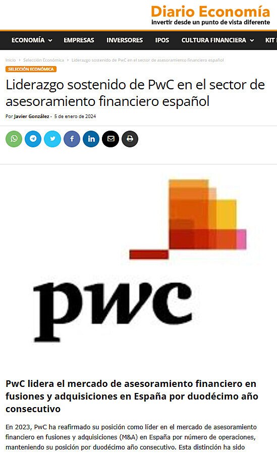 Liderazgo sostenido de PwC en el sector de asesoramiento financiero espaol